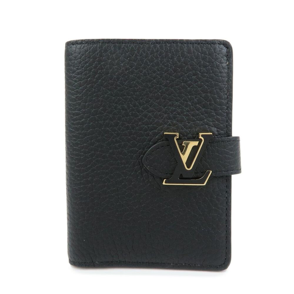 Louis Vuitton Taurillon Leather Vertical Compact Wallet Black